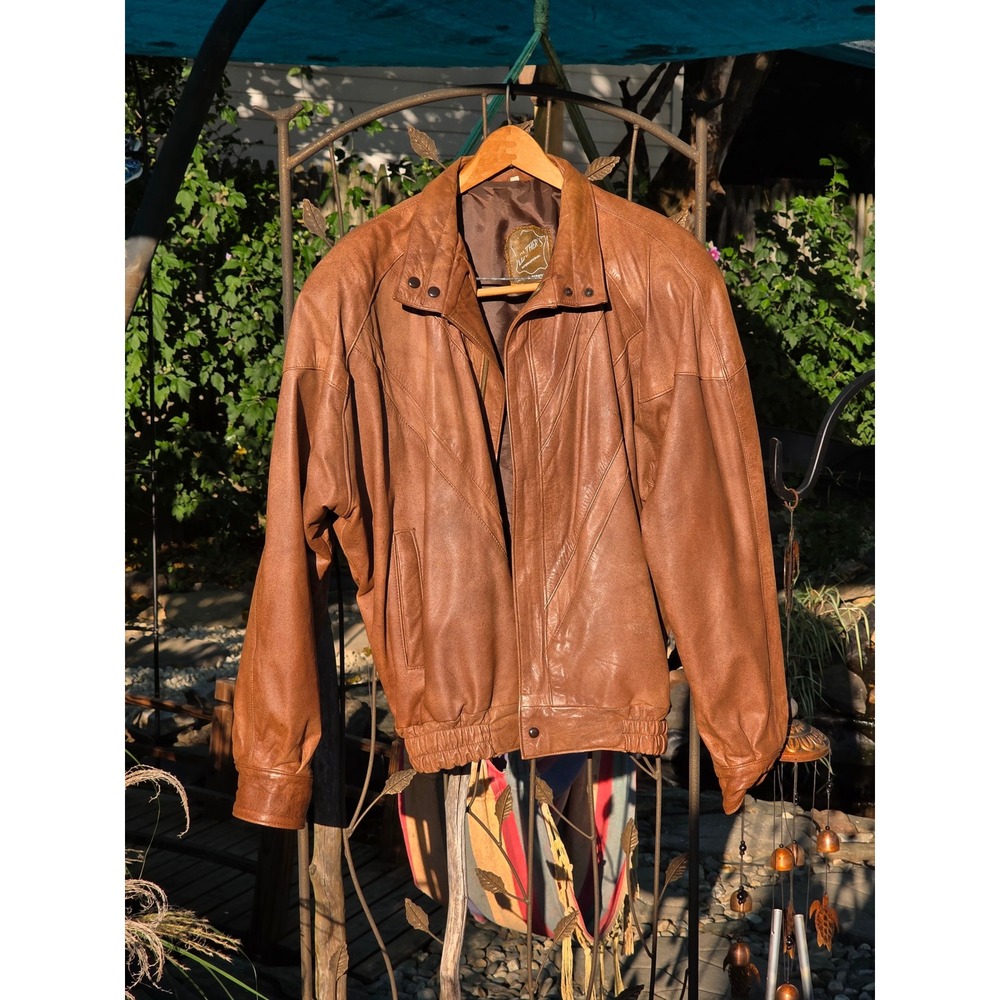 Mens Leather Jacket Bomber Brown Vintage Style‎ Retro Motorcycle Coat